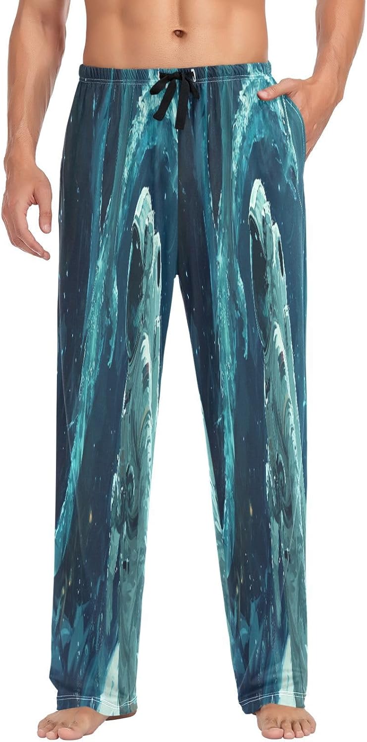 ALAZA Astronaut on Planet Men's Pajama Pants Men Cotton Pajama Bottoms with Pockets, S