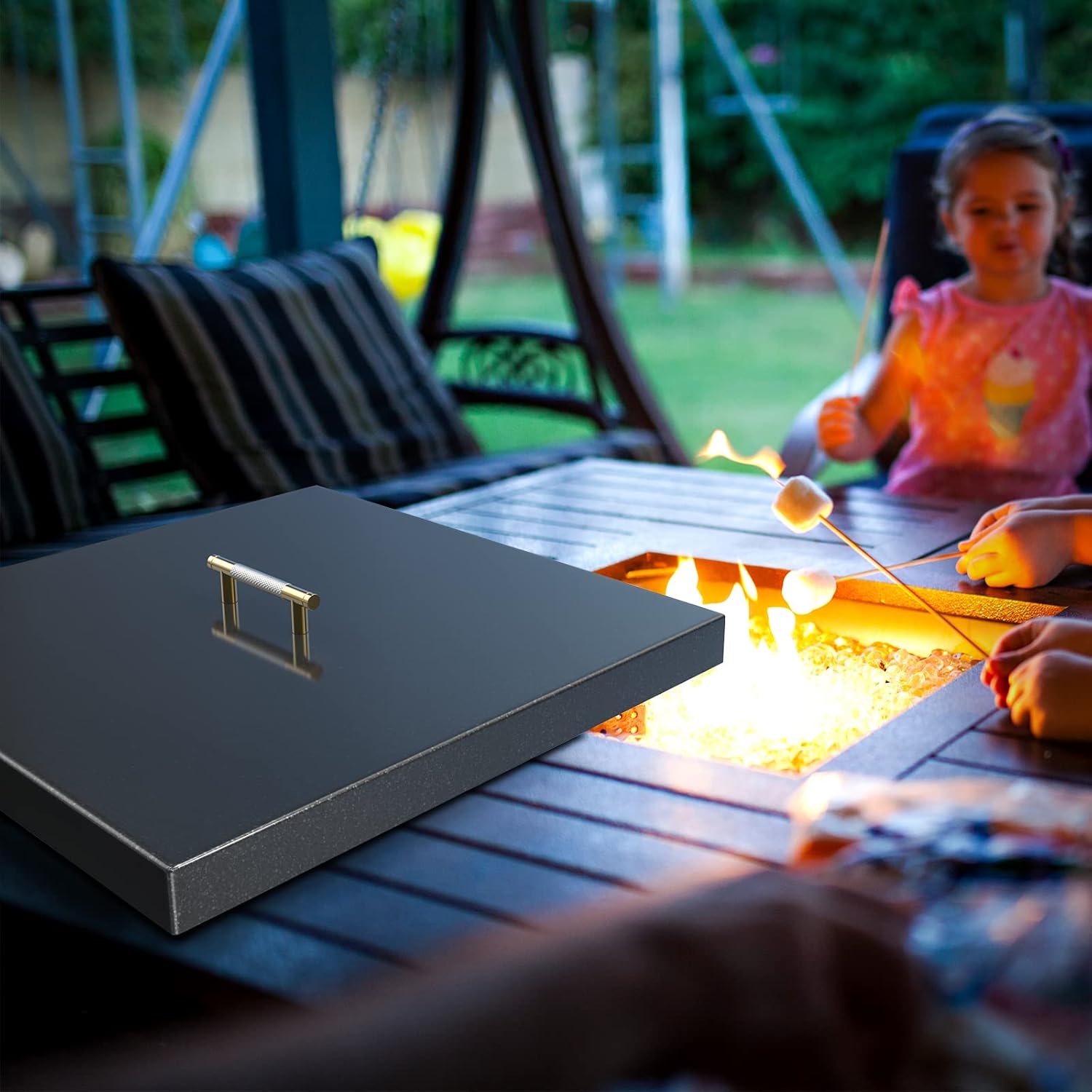 Fire Pit Burner Cover Square for 18 x 18 Inches Linear Drop-in Burner Pan, Fire Pit Lid, Multiple Sizes and Shapes Available,Porcelain-Enameled Steel(21" x 21" Square)