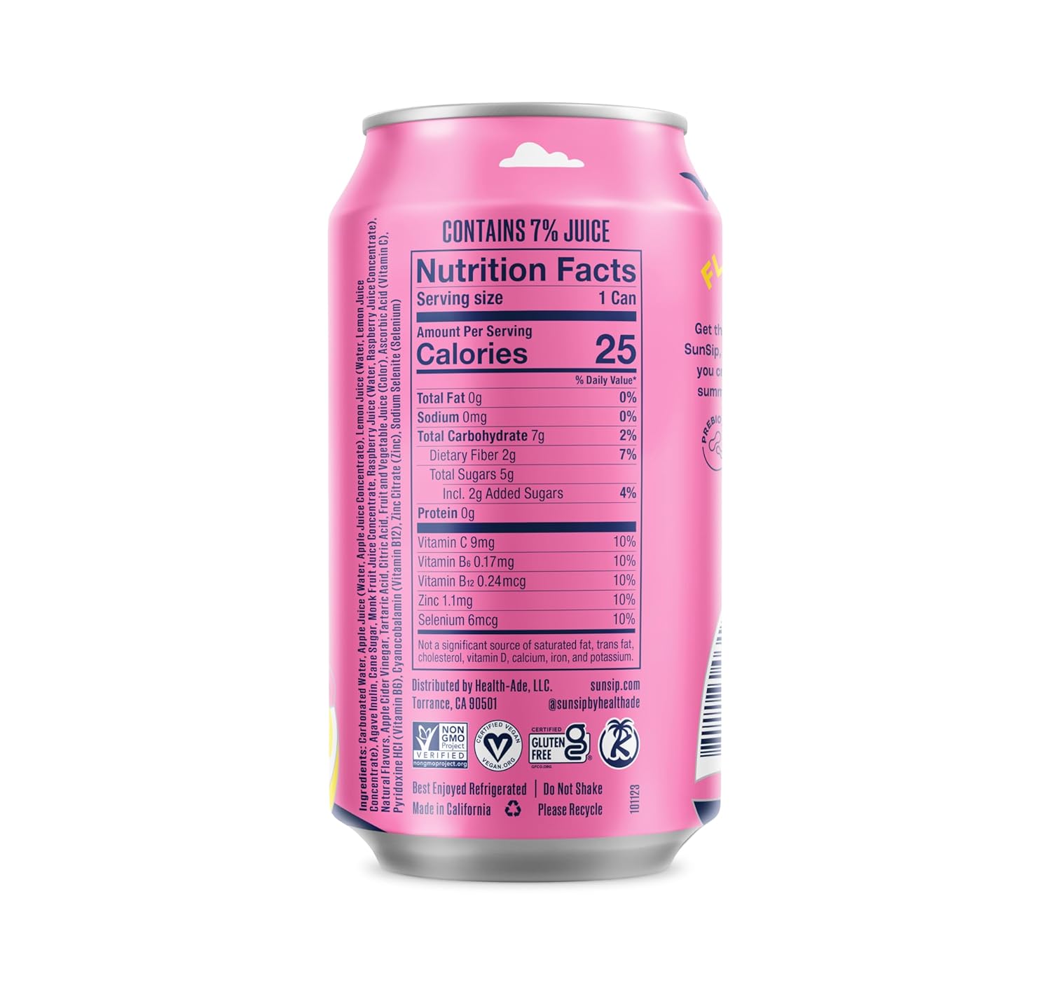 SunSip Prebiotic Soda by Health-Ade, Better-for-You Soda Swap, Beverage with Vitamins and Minerals, Naturally Sweetened with 5g of Sugar, Raspberry Lemonade, 11.5 oz (12 Pack)