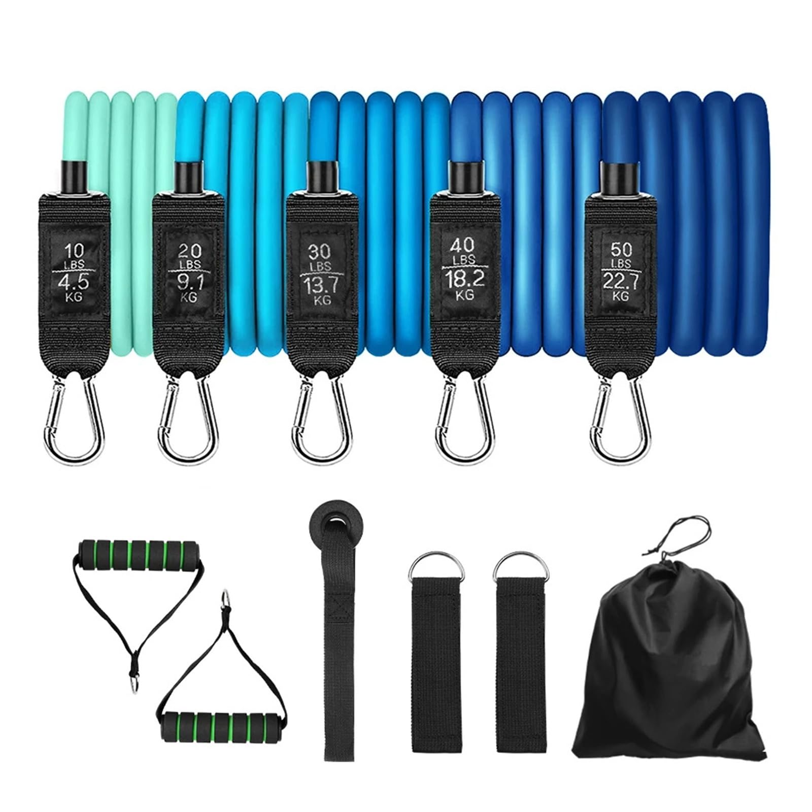 Zestaw Premium Fitness Resistance Bands do treningu domowego, opaski do ćwiczeń z kotwicą do drzwi, uchwytami i paskami do jogi, pilatesu, treningu siłowego i terapii fizycznej (HLG lan)