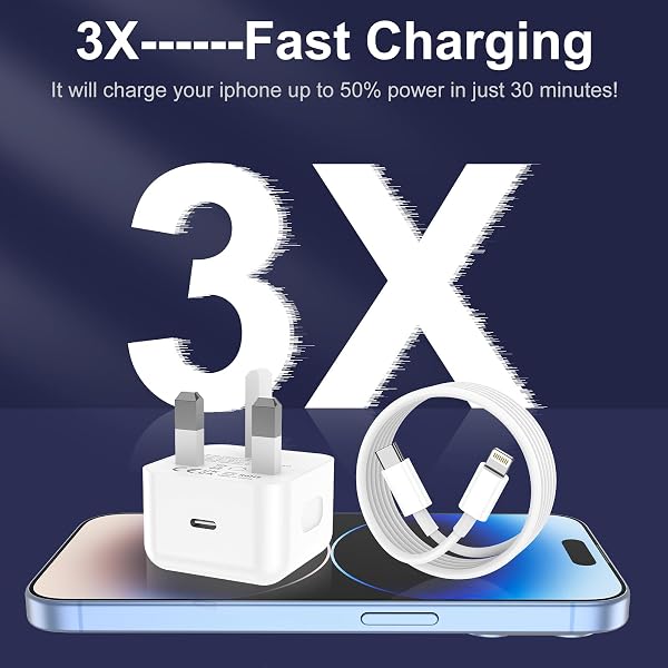 for iPhone Charger Fast Charge, 2Pack PD Fast Apple Charger UK USB C Plug With 2M&3M iPhone Fast Charger Cable [ MFi Certified] Lightning Cable for iPhone 14 13 12 11 Pro Max XS X 8 6, iPad - 4