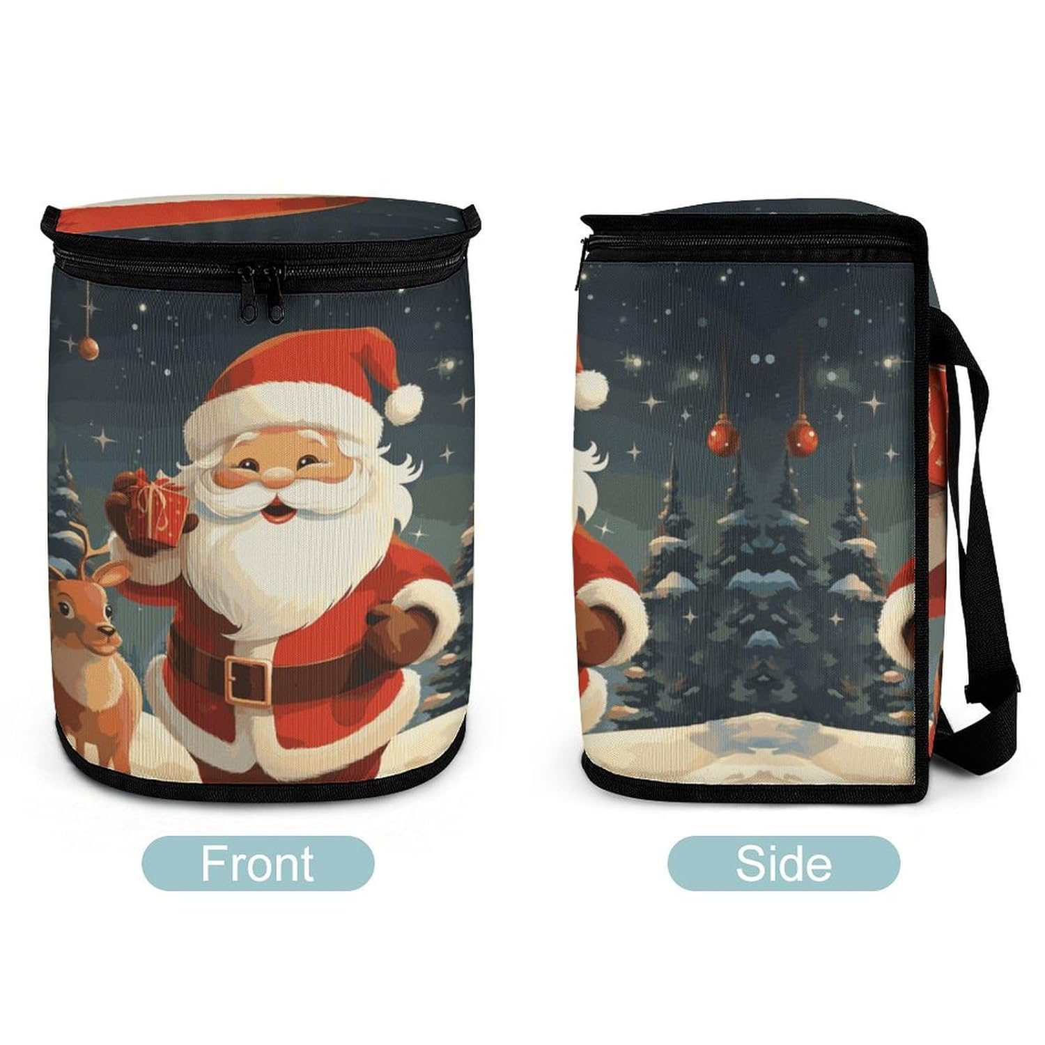 Hanging Car Trash Bag Christmas Santa Claus Printed Car Garbage Storage Bag Leakproof Car Trash Can Portable Garbage Storage Bags