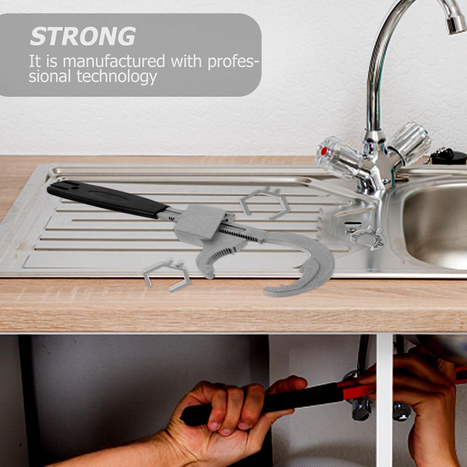 Vaguelly Adjustable Basin Wrench Multi-function Sink Wrench with Ratchet Teeth for Bathroom Plumbing Installation and Repair Tools