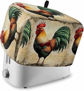 Farmhouse Rooster Toaster Dust Cover with Pockets Vintage Rustic Country Chicken Soft Washable 2 Slice Toaster Cover, Dust-proof Covers for Small Appliance and Fingerprint Protection