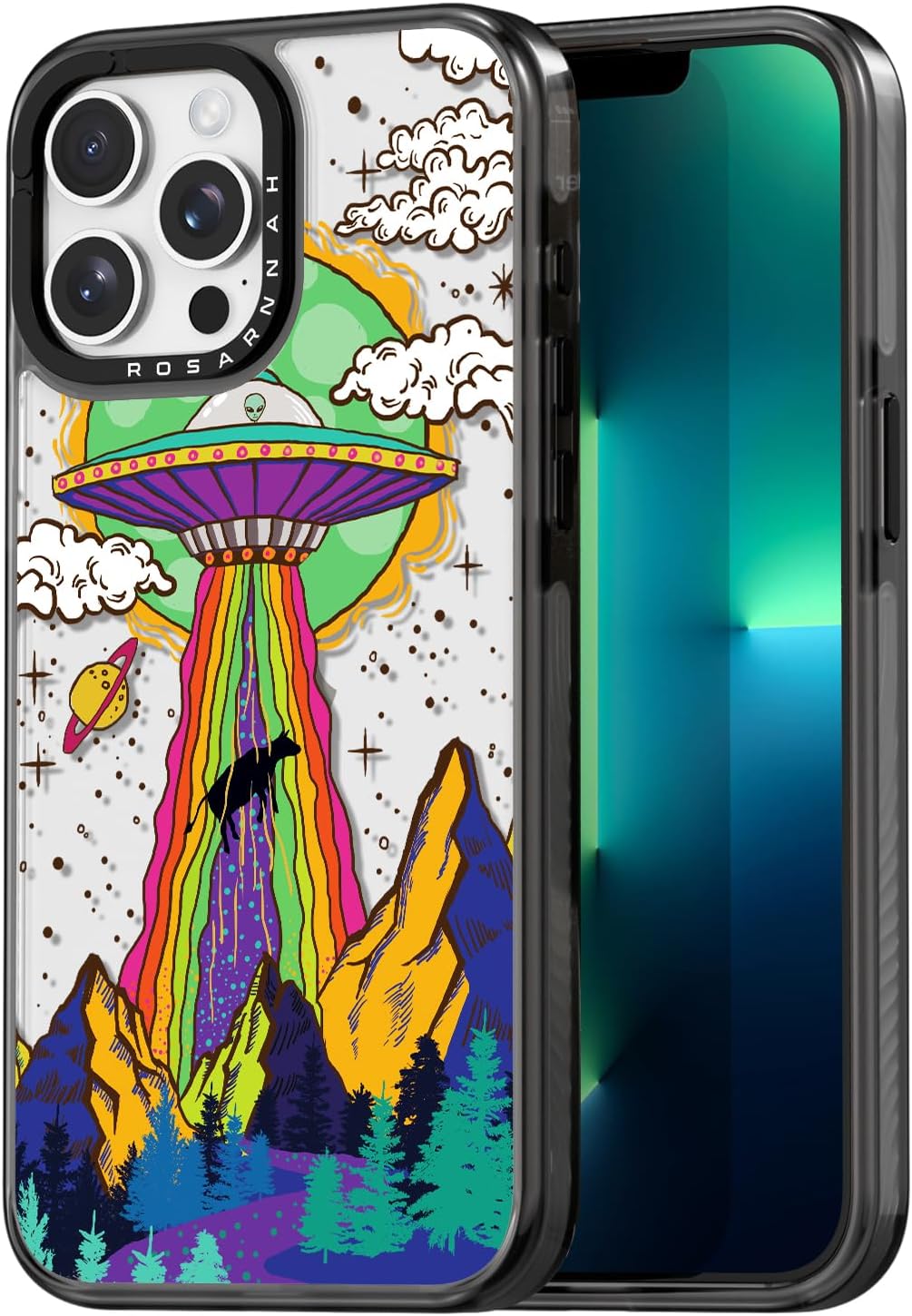 Rosarnnah for iPhone 13 Pro Max Case Aesthetic Black, UFO