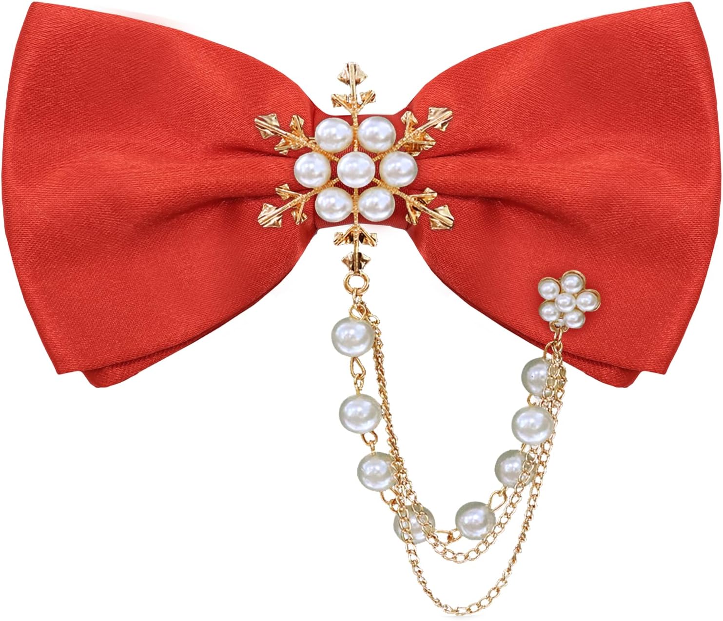 Pearl Bow Ties for Men, Solid Mens Bow Tie with Pearl Brooch Chain Adjustable Pre Tied Bow Ties for Wedding Banquet