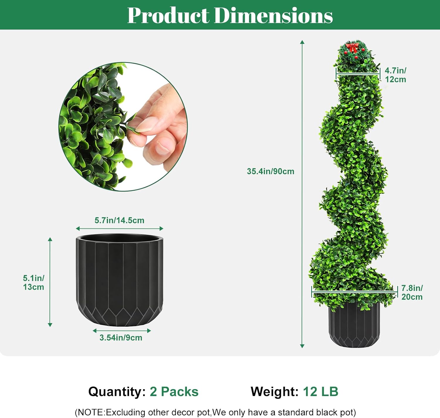 2 Pack 3FT Artificial Spiral Topiary Tree in Pot, UV Resistant Realistic Faux Boxwood Shrub, Evergreen PE Fake Cypress Plants for Indoor Outdoor Home Decor, Front Door, Patio, Garden (Black Pot)