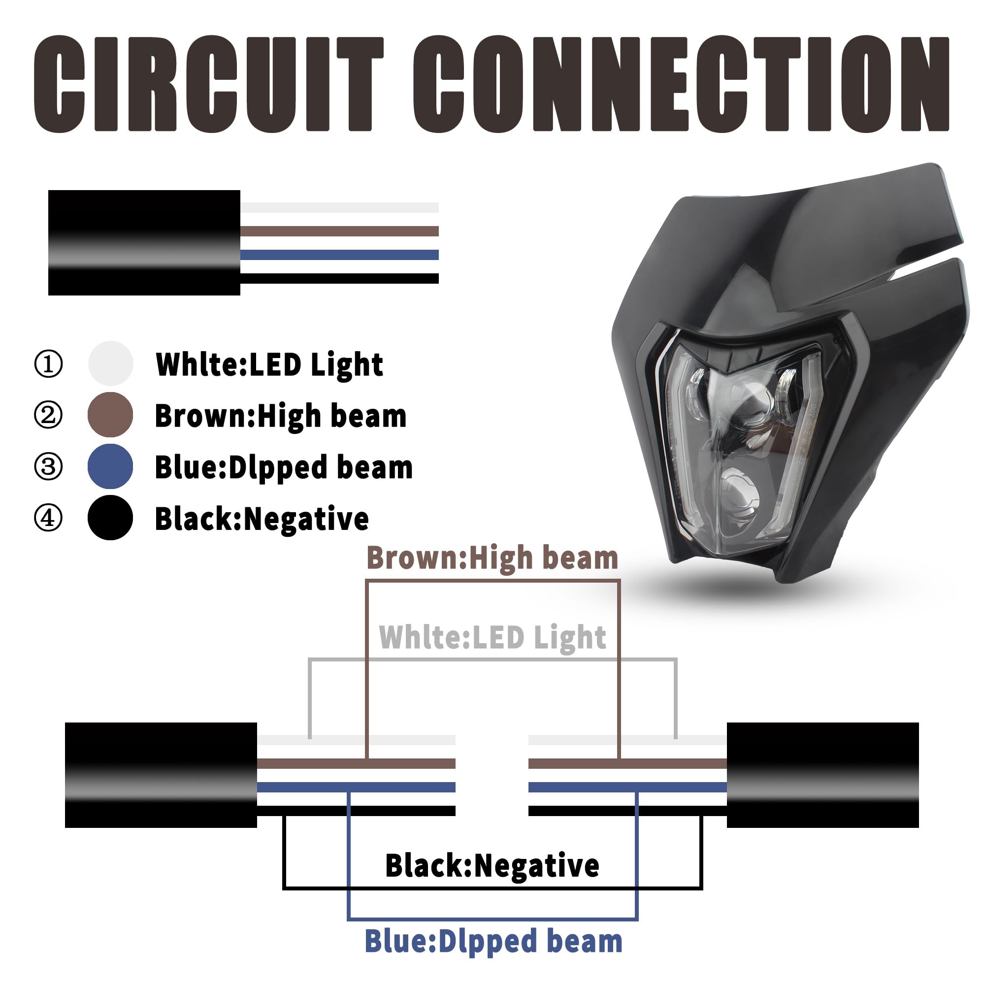 Phare LED Universel Pour Moto Cross KTM EXC XCF XCW SXF - Super Lumineux, étanche Et Résistant Aux Chocs - 3