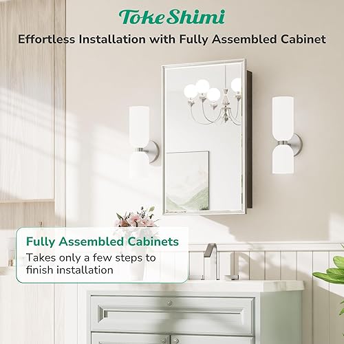 Miniatura 7 de TokeShimi Botiquín empotrado de 17 x 25 pulgadas con espejo montado en la pared, espejo biselado de metal con almacenamiento para tocador de baño,