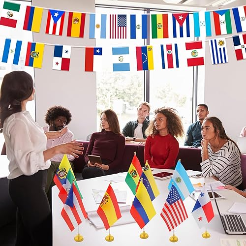 Miniatura 6 de Juego de 66 banderas de habla hispana de 22 países, 22 banderas de mano con base de soporte, 2 juegos de 22 banderas de países de habla hispana para