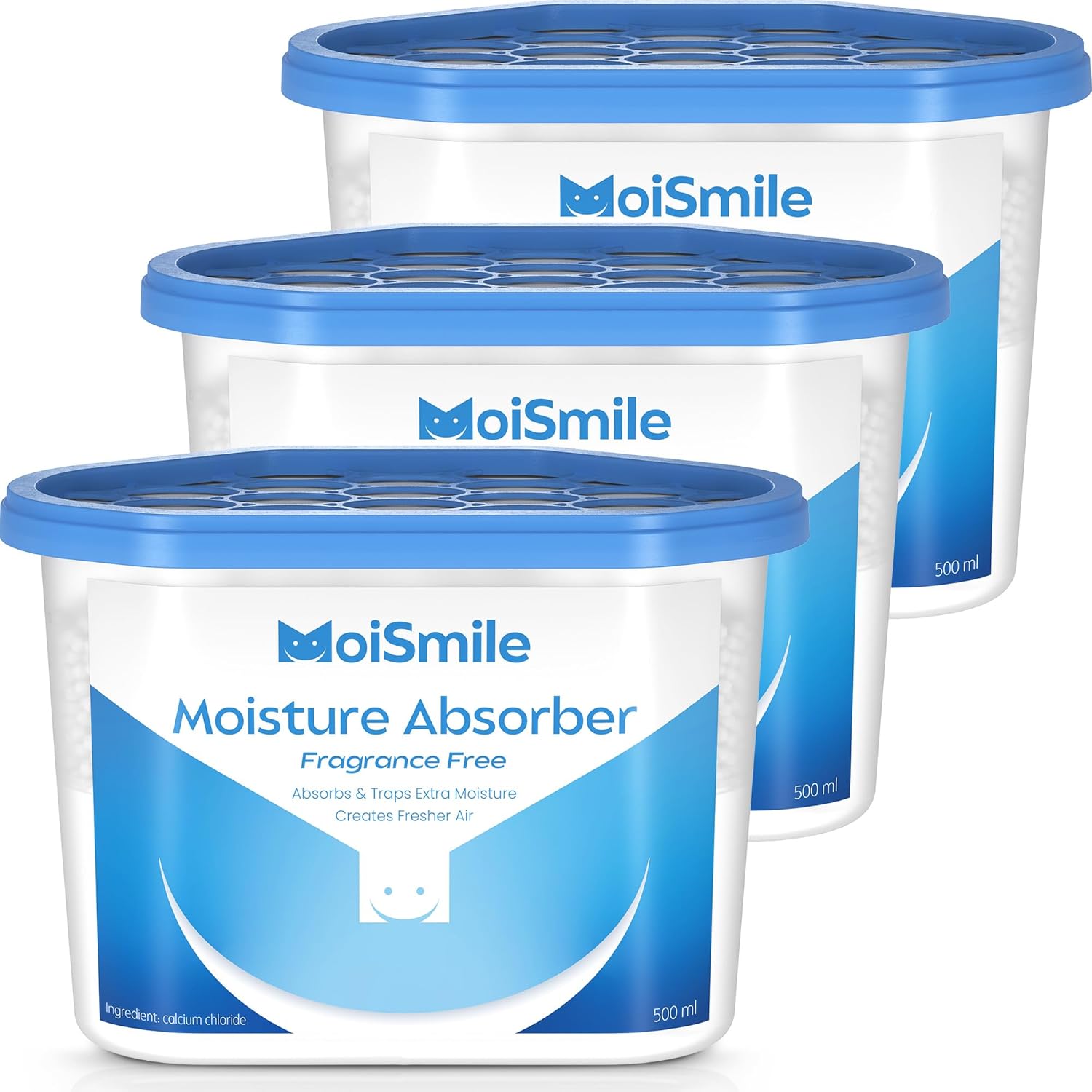 Moismlie Moisture Absorbers 3 Pack, Fragrance-Free Closet Dehumidifier for Bathroom, Car & Basement, 10.5 oz. Refillable Humidity Absorber Boxes