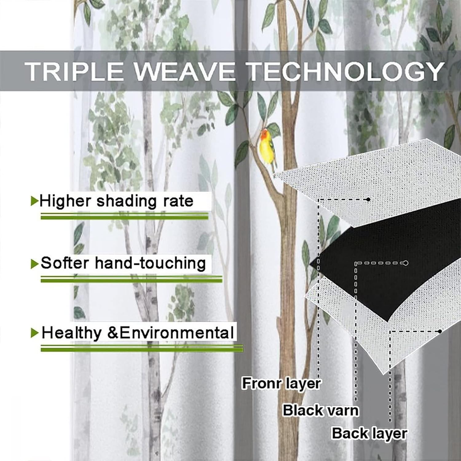 Kids Animal Curtains, Watercolor Natural Forest Animal Hedgehog Fox Butterfly Rabbits Forest Print Curtain Boys and Girl Bedrooms 55x63in