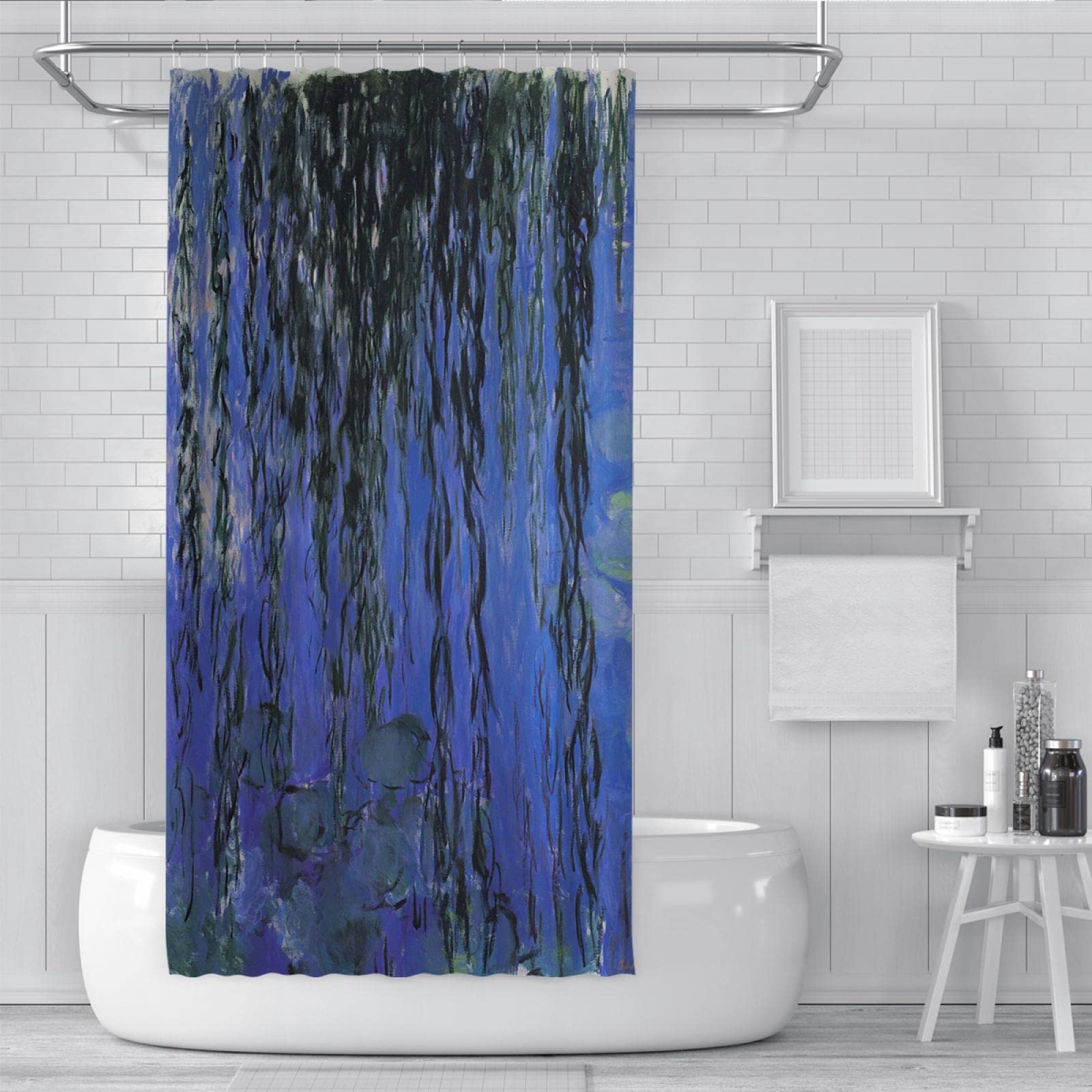 Rideau de douche abstrait violet avec impression d'œuvres d'art de Monet en tissu imperméable Décoration de salle de bain avec 12 crochets extra larges 90 x 180 cm