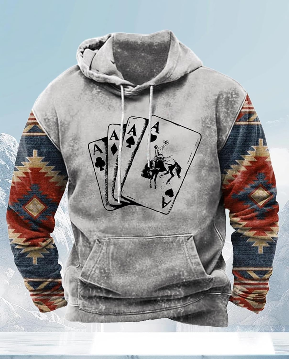 Western Hoodie for Men Aztec Cowboy Printed Drawstring Pullover Hooded Sweatshirt Mens Comfy Fleece Sweatshirt - Image 6