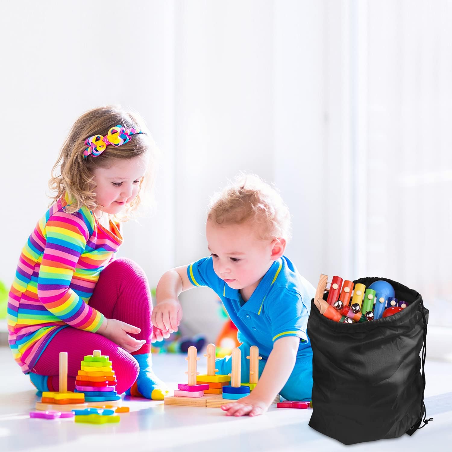 PLULON 25 Pcs Black Drawstring Backpack Bags Bulk String Backpack Cinch Sack Pull Sport Gym Backpack Bags for Yoga Traveling Outdoor Sports