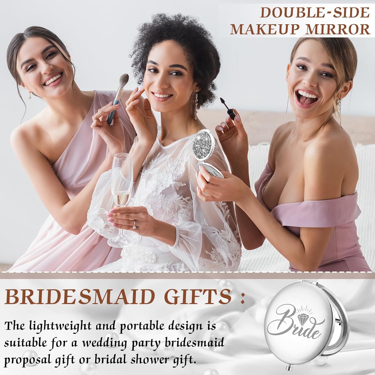 Barydat 10 Pieces Bridesmaid Gifts Set Magnifying Compact Mirror Bride I Do Crew Bridesmaid Proposal Gifts Travel Small Mirror for Purse Makeup Pocket Mirror for Women Wedding Party (Silver) - Image 5