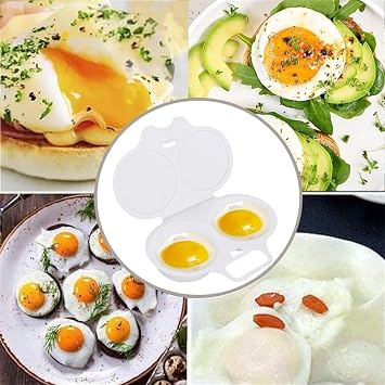 Microwave Egg Poacher Reusable Poached Egg Maker Microwave Egg Cooker Egg Poacher Cups 2 Cavity Nonstick Poached Egg Maker with Lid Double Cups Egg Boiler for Home Kitchen (1PCS)
