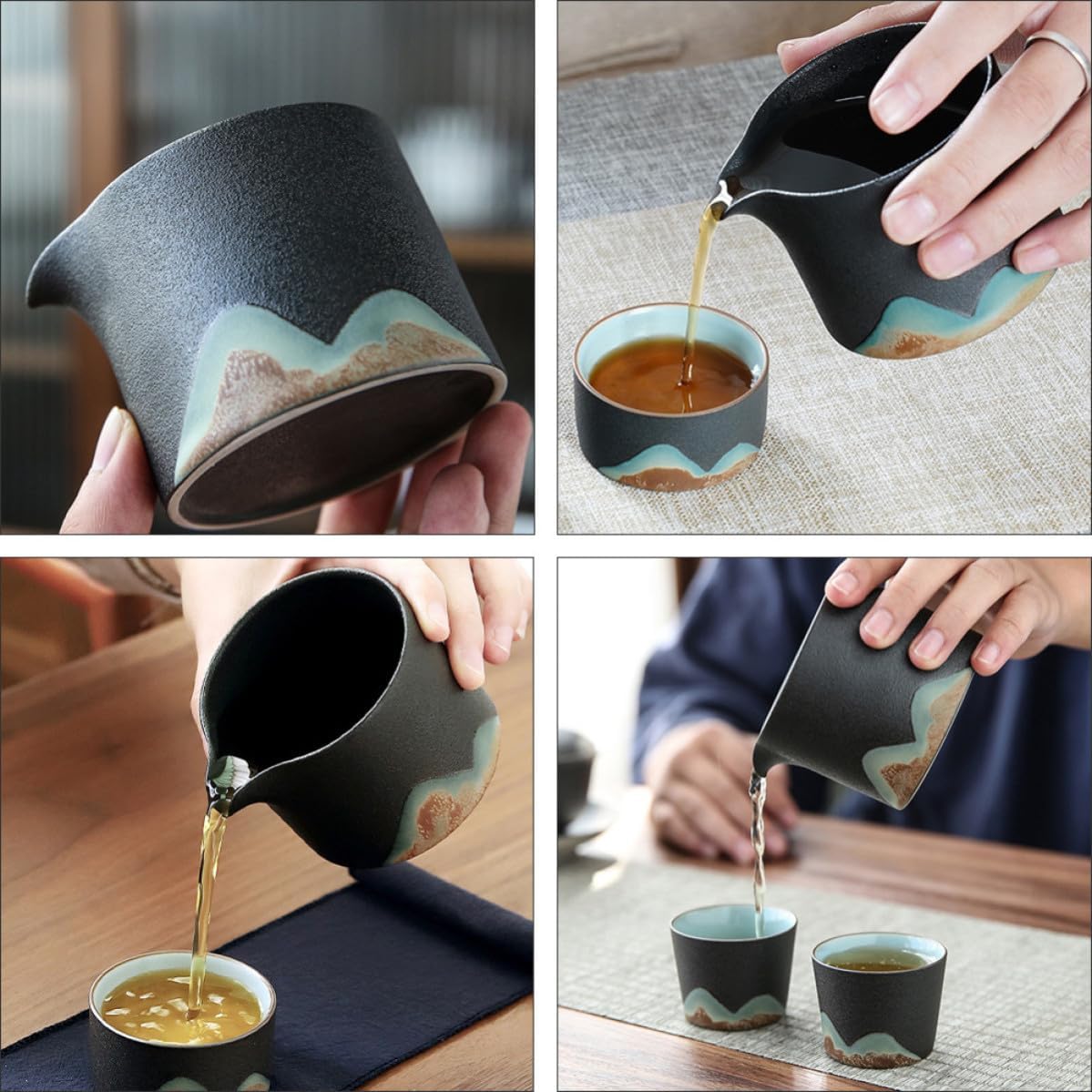 Tea Dispenser with Creative Tea Pitcher Black Ceramic Japanese Style Conveniently for Restaurant