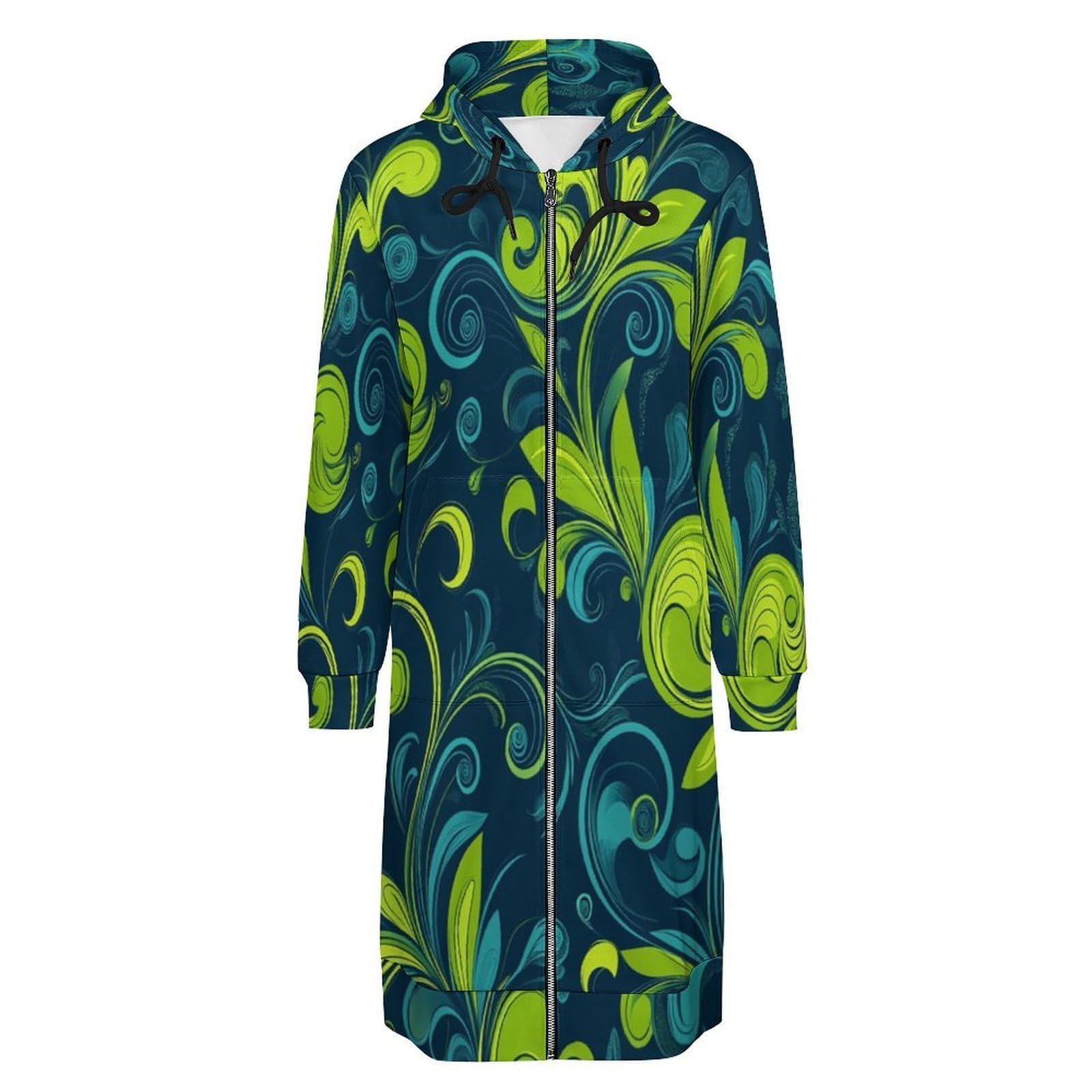 Felpa Donna con Zip Felpe Sportiva con Tasche E Cappuccio Vortici Verde Limone Morbida Invernale Giacca Regolabile Confortevole per Uso Quotidiano Casual