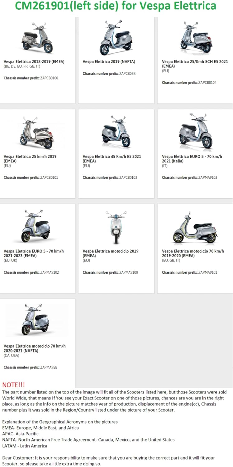 OEM Genuine Original Piaggio Vespa Left LH side Rearview Mirror Chrome for Vespa Primavera 50 125 150 Elettrica chrome CM182101 CM82101 CM261901