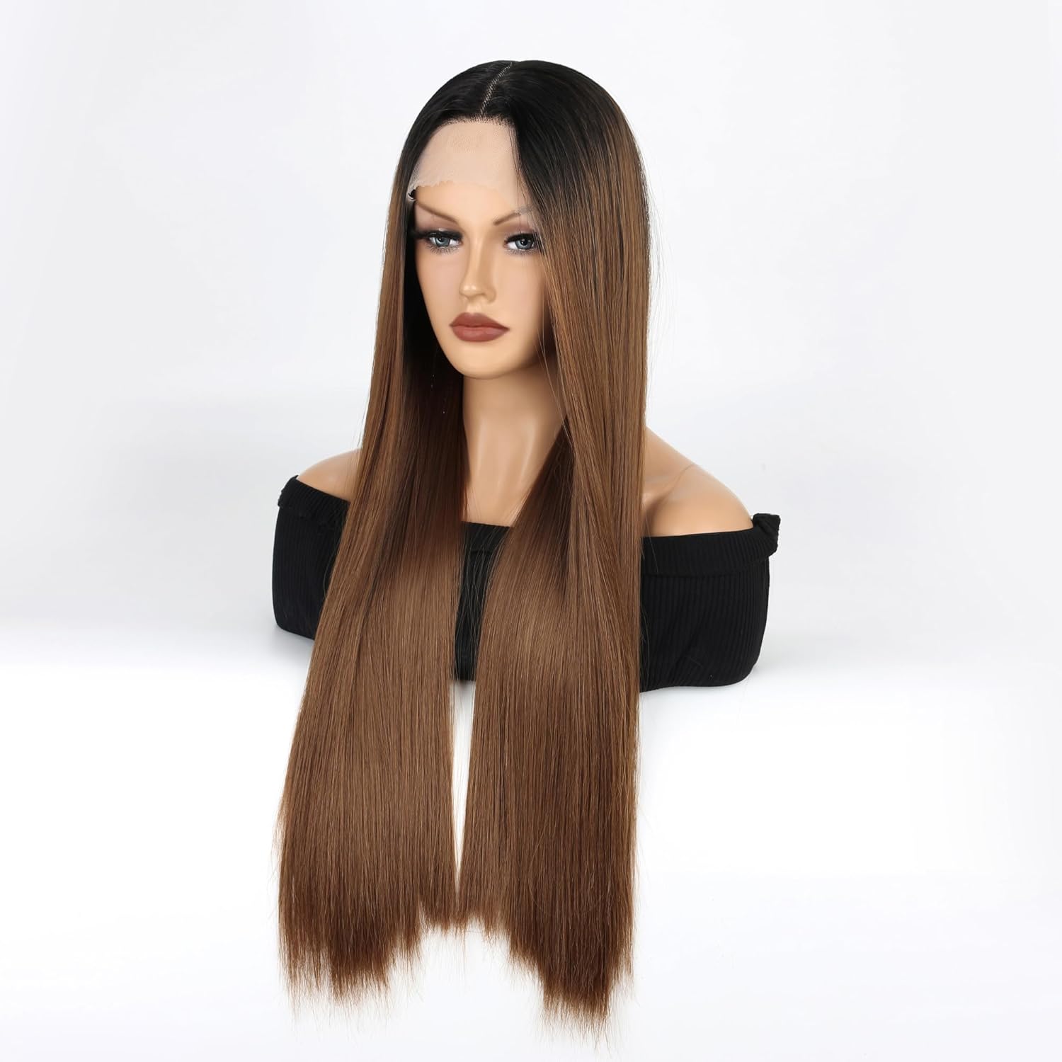 Synthetic Lace Front Wigs For Women Ombre Brown Blonde Straight Hair Glueless 13x4x1 Long Straight Natural Heat Resistant Fiber Natural Wig With 26 Inch (OBB)