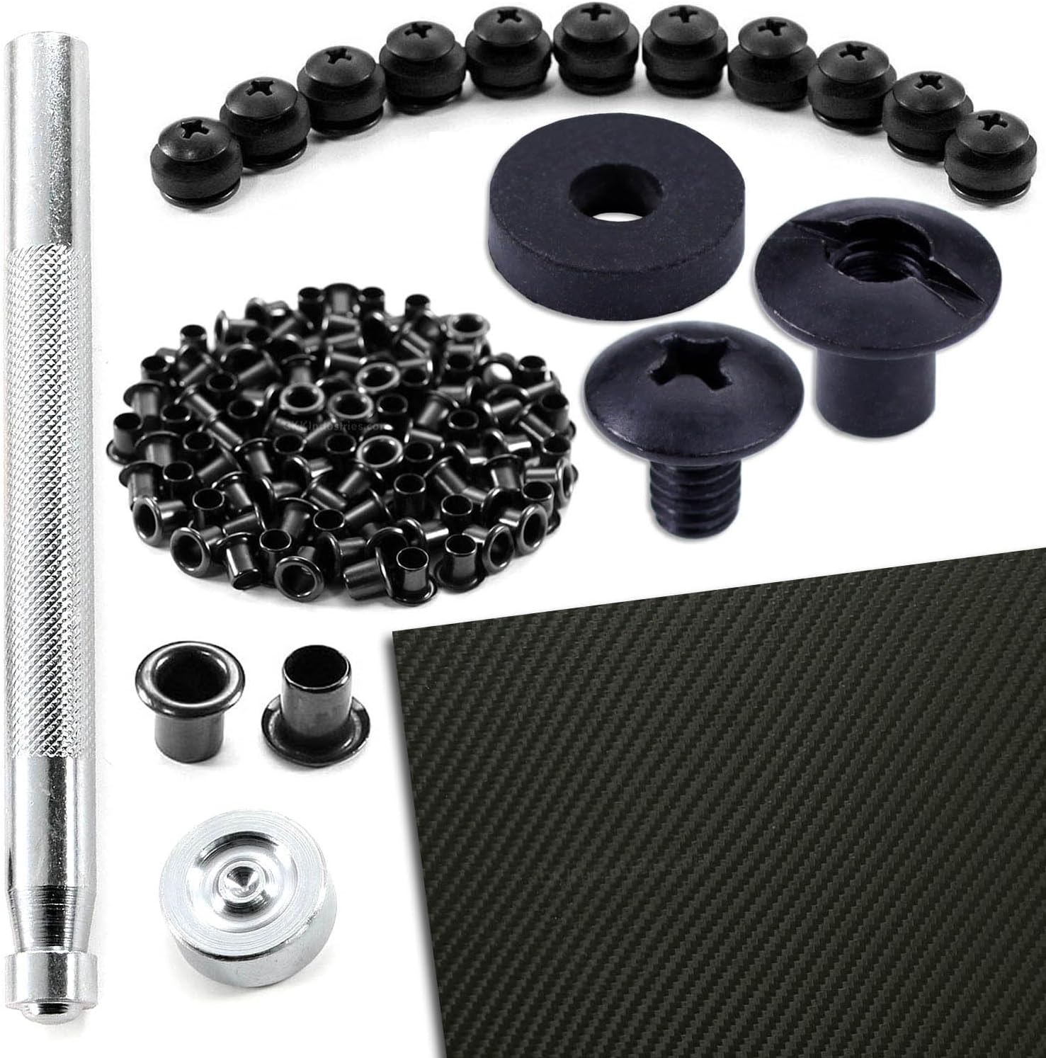 HOLSTEX Carbon Fiber Thermoform Sheet + Holster Hardware Bundle - (Olive Drab - 0.080 Thickness - 8in x 12in - 1 Pack) - (0.250 SPTHA Hardware Set - 12 Pack) - (#8) Handsetter + (100)(8-9 Eyelets)