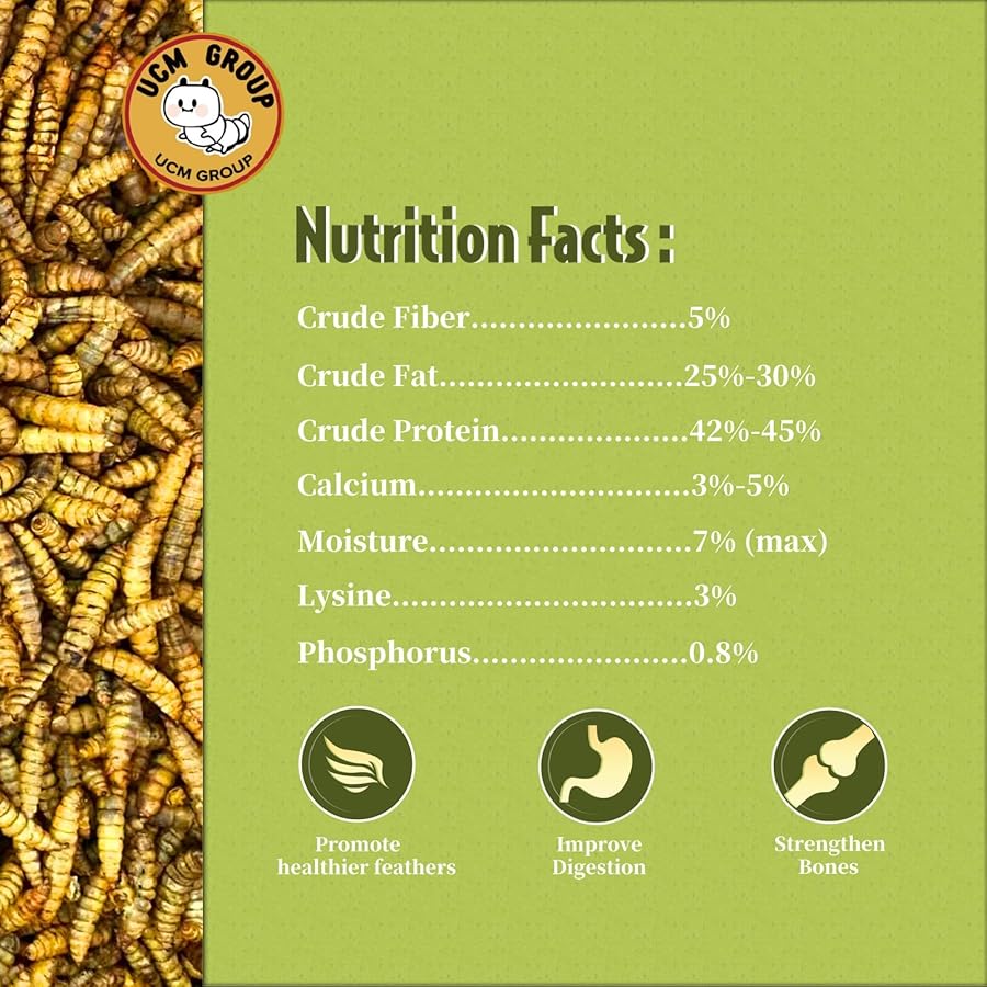 UCM Group 5LB Dried Black Soldier Fly Larvae for Chicken, Poultry, Wild Birds,No Additives, 100% Natural Non-GMO, More Calcium Chicken Treats Than Mealworms - image 3