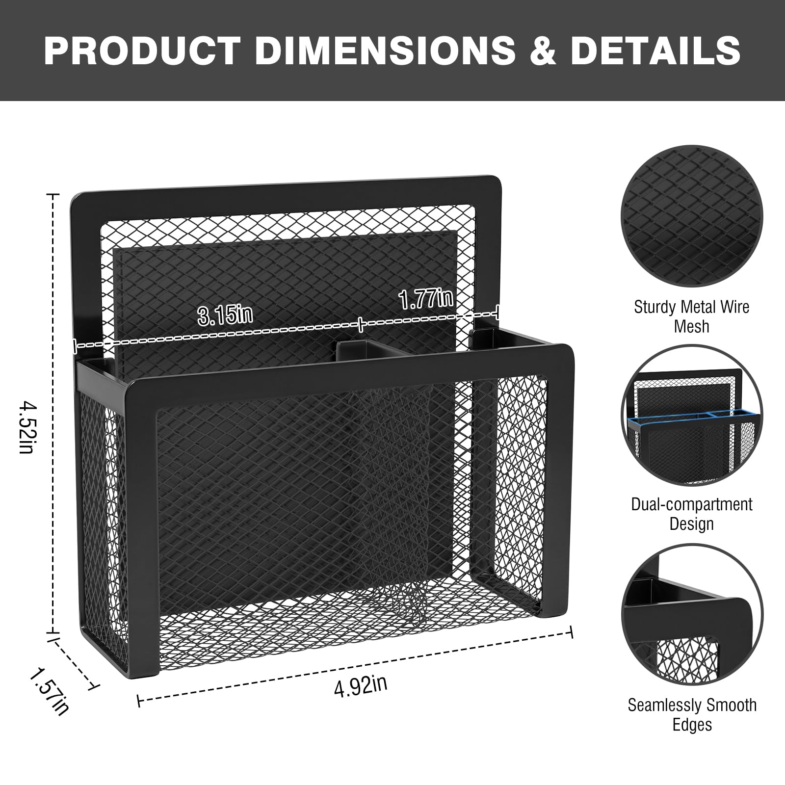 MoKo 2 Stück Magnetischer Stifthalter aus Netzgewebe zur Aufbewahrung, Magnetische Stifthalter für Whiteboards, Magnetische Organizer für Kühlschrank, Spind, Schule, Büro, Zuhause – Schwarz