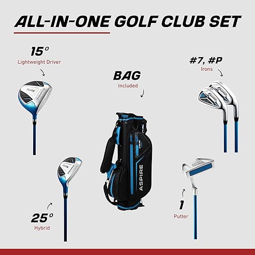 Vista 9 de Aspire X-Lite Super Performance Junior Golf Club Set - Right-Handed Kids Golf Set with Driver, Hybrid, 7 Iron, Putter, Stand Bag & Headcovers Naranja