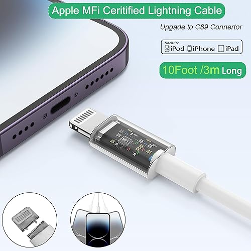 Miniatura 4 de Cargador rápido para iPhone de 10 pies, paquete de 3 unidades extra largo [certificado Apple MFi] cargador USB C para iPhone de carga rápida de 10