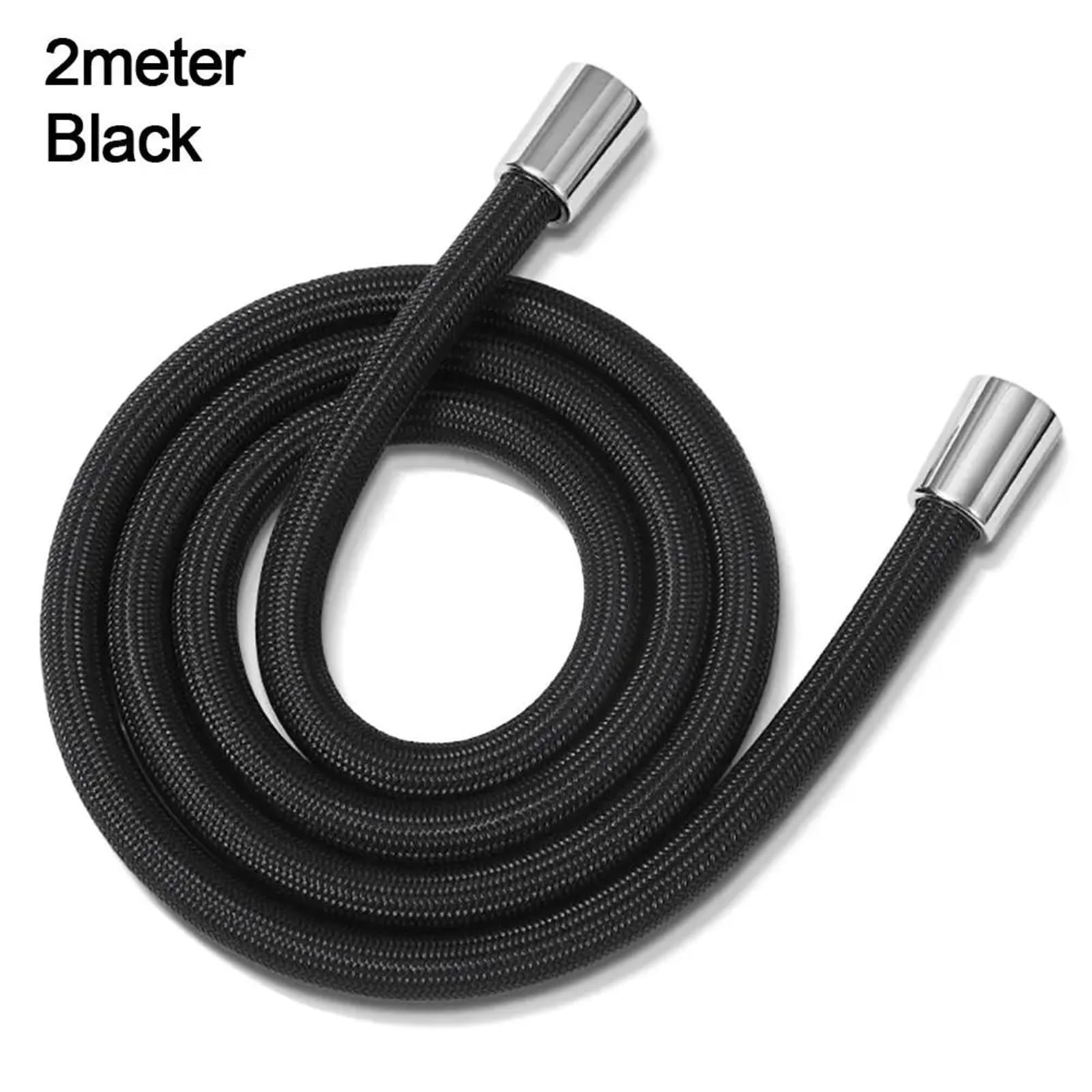 Manguera de ducha mano antibobinado, tubo Flexible GI/2, interfaz Universal alta presión, nailon for baño para el Baño(Black-2meter)