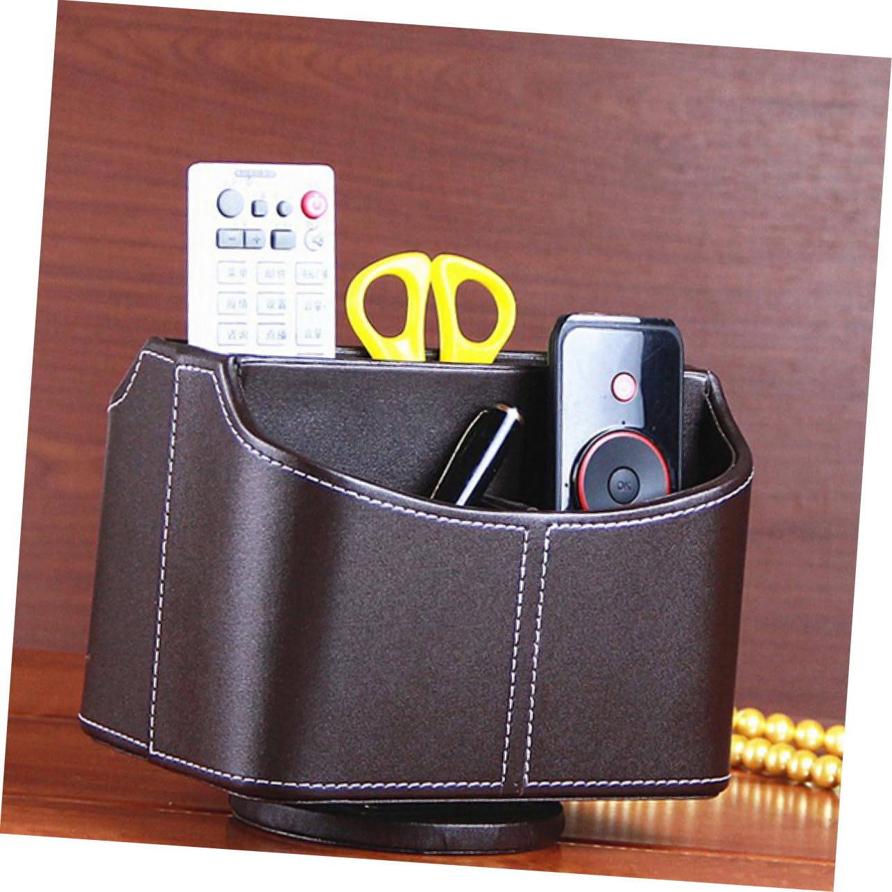 Caja De Almacenamiento Multifuncional Organizador De Control Remoto Piel Sintética 19x16x14 Cm 5 Compartimentos