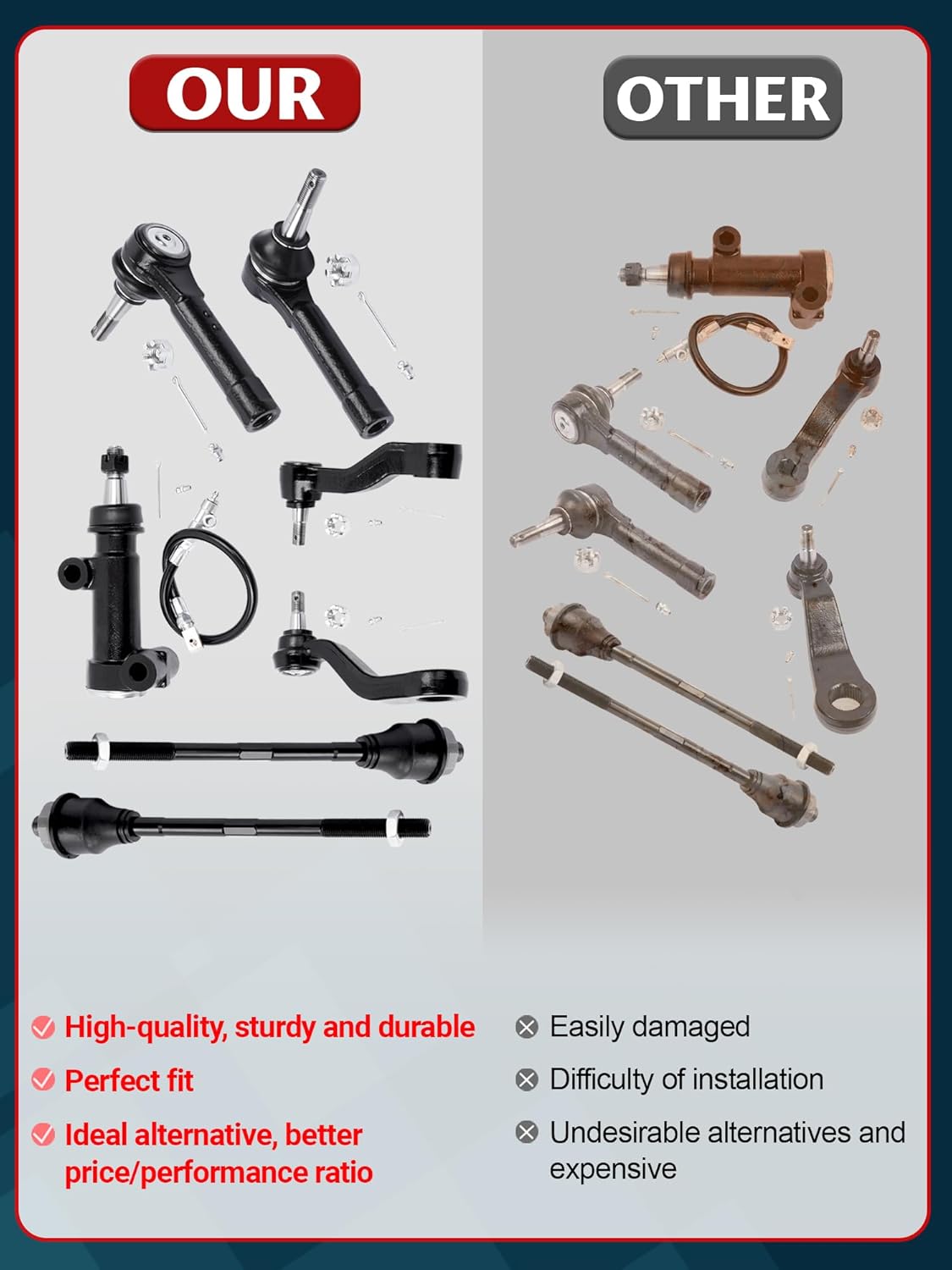 7pc Front Inner Outer Tierod Pitman Idler Arm Replacment for Silverado Sierra 1500 4WD, Tahoe 4.8L & 5.3L V8