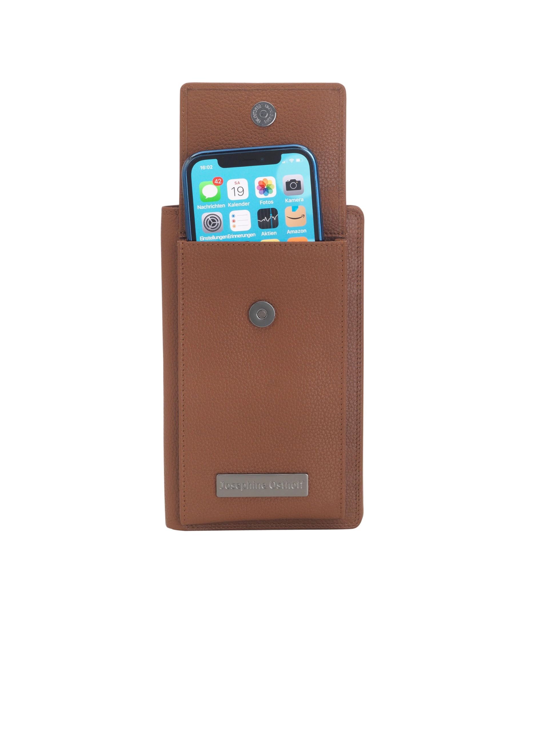 Torba na ramię na telefon komórkowy z portmonetką, ręcznie wykonana w 100% z prawdziwej skóry, kopertówka dla kobiet, ochrona RFID, pasek na ramię, 12 przegródek na karty, Caramel,