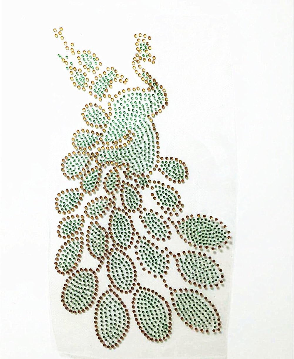 Hot Fix Motif Heat Transfer Ultrabright Green Peacock Rhinestone DIY Iron on Patches Applique
