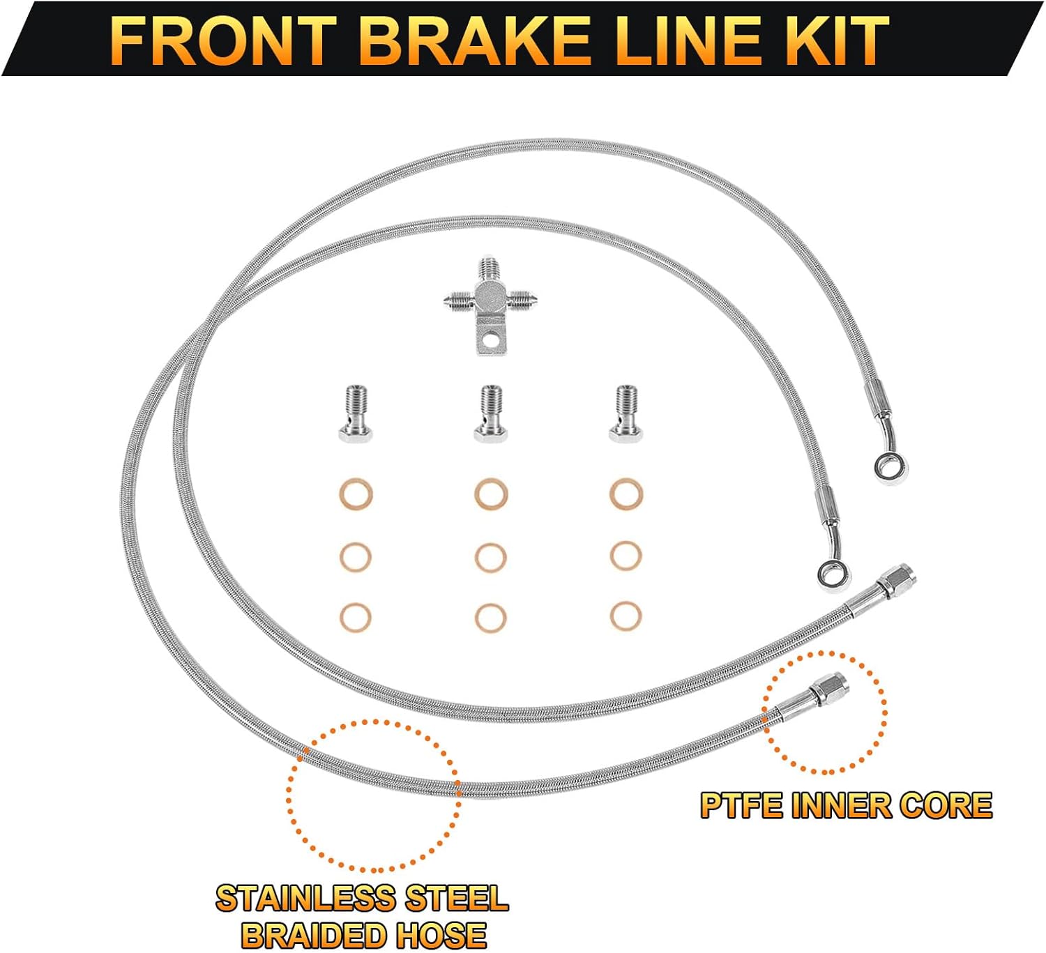 YMT Front Brake Line Kit 3line +2 inch Extended A-arms Fits for Yamaha Banshee 350 1987-2015