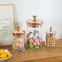 Vista 2 de MyGift Juego de tarros de vidrio tipo boticario para galletas con tapa de cobre - Recipientes decorativos para almacenamiento en cocina y baño