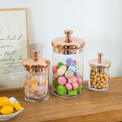 Miniatura 2 de MyGift Juego de tarros de cristal para galletas de boticario con tapa de cobre, recipientes decorativos de almacenamiento de cocina y baño, tarros