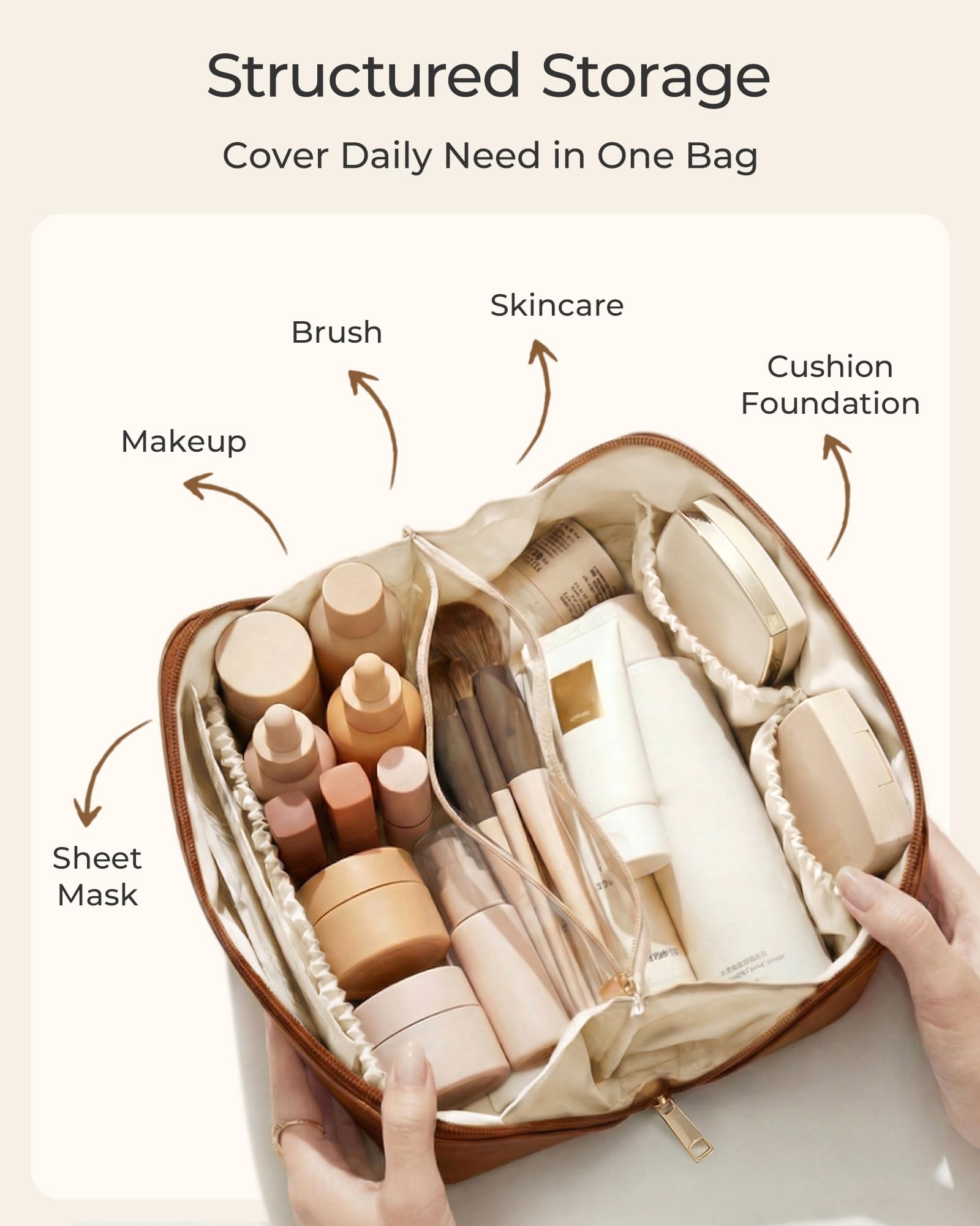 BAGSMART Kosmetiktasche Damen, PU-Leder Schminktasche Tragbare Reise Make Up Tasche, wasserdichte Kulturtasche mit Transparente Trenner und Griff