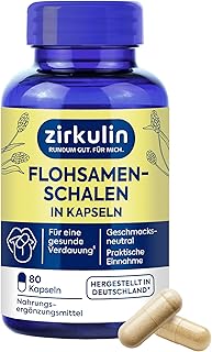 Zirkulin Flohsamenschalen 80 Kapseln - Fördert die Verdauung & Darmgesundheit - Geschmacksneutral - Unterstützen eine ballaststoffreiche & gesunde Ernährung - Sehr gut quellfähig