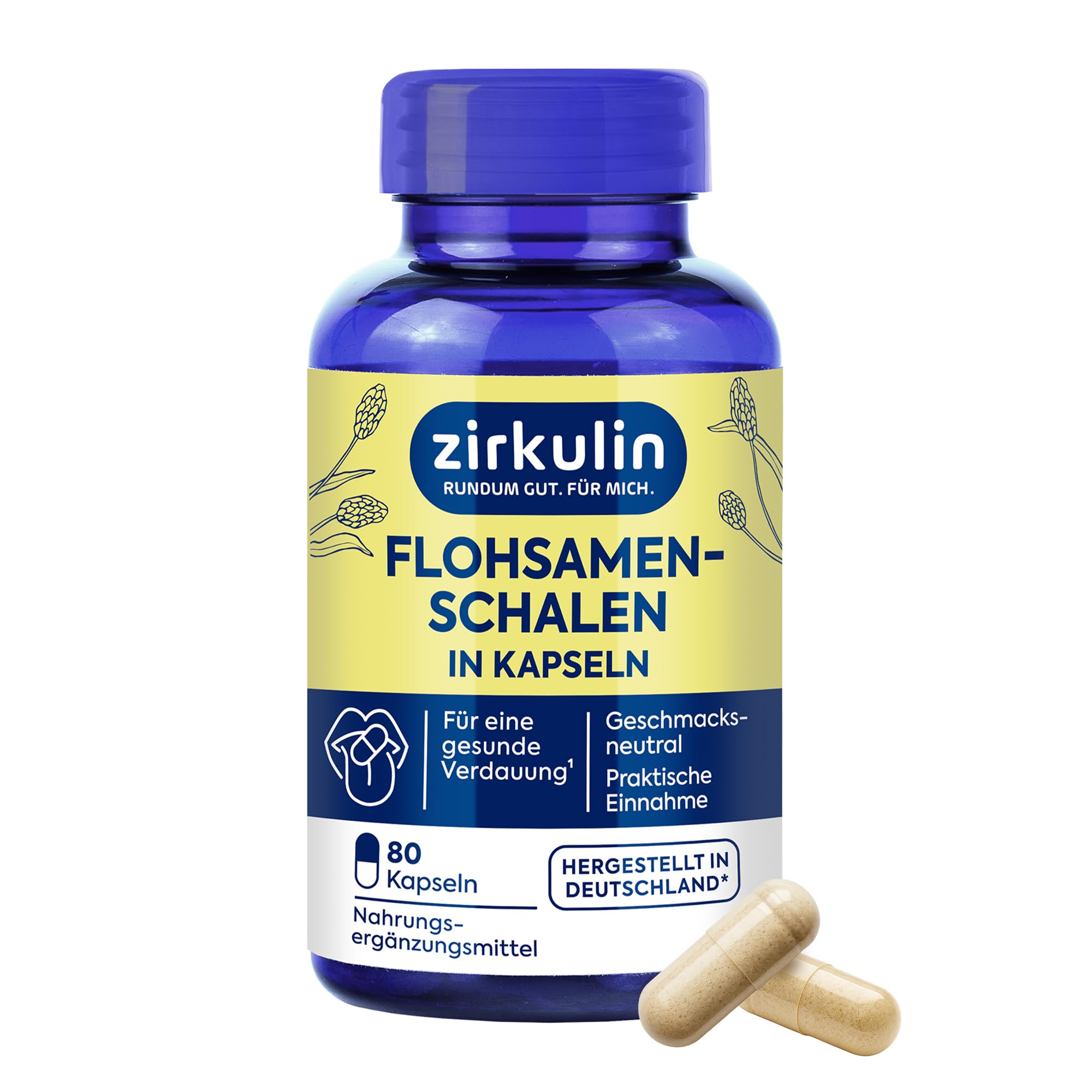 Zirkulin Flohsamenschalen (80 Kapseln) - fördert die Verdauung & Darmgesundheit - Geschmacksneutral - Unterstützen eine ballaststoffreiche & gesunde Ernährung - Sehr gut Quellfähig