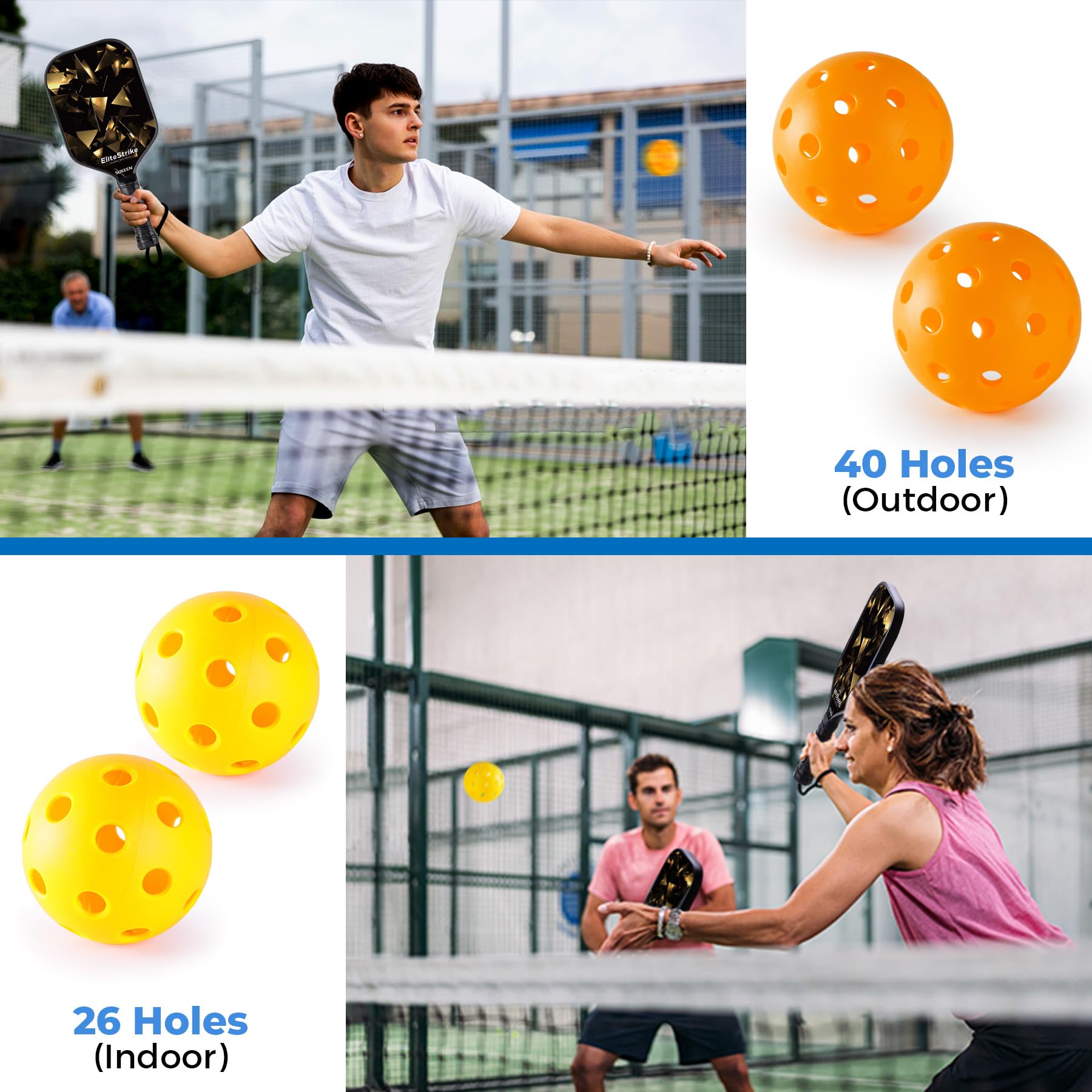 Sukeen Ensemble de Raquettes de Pickleball, 2 Pickleball Paddles en Fibre de Verre, Série Ciel Etoilé, Haute Absorption des Chocs, Pickleball Set Légère Convient aux Débutants