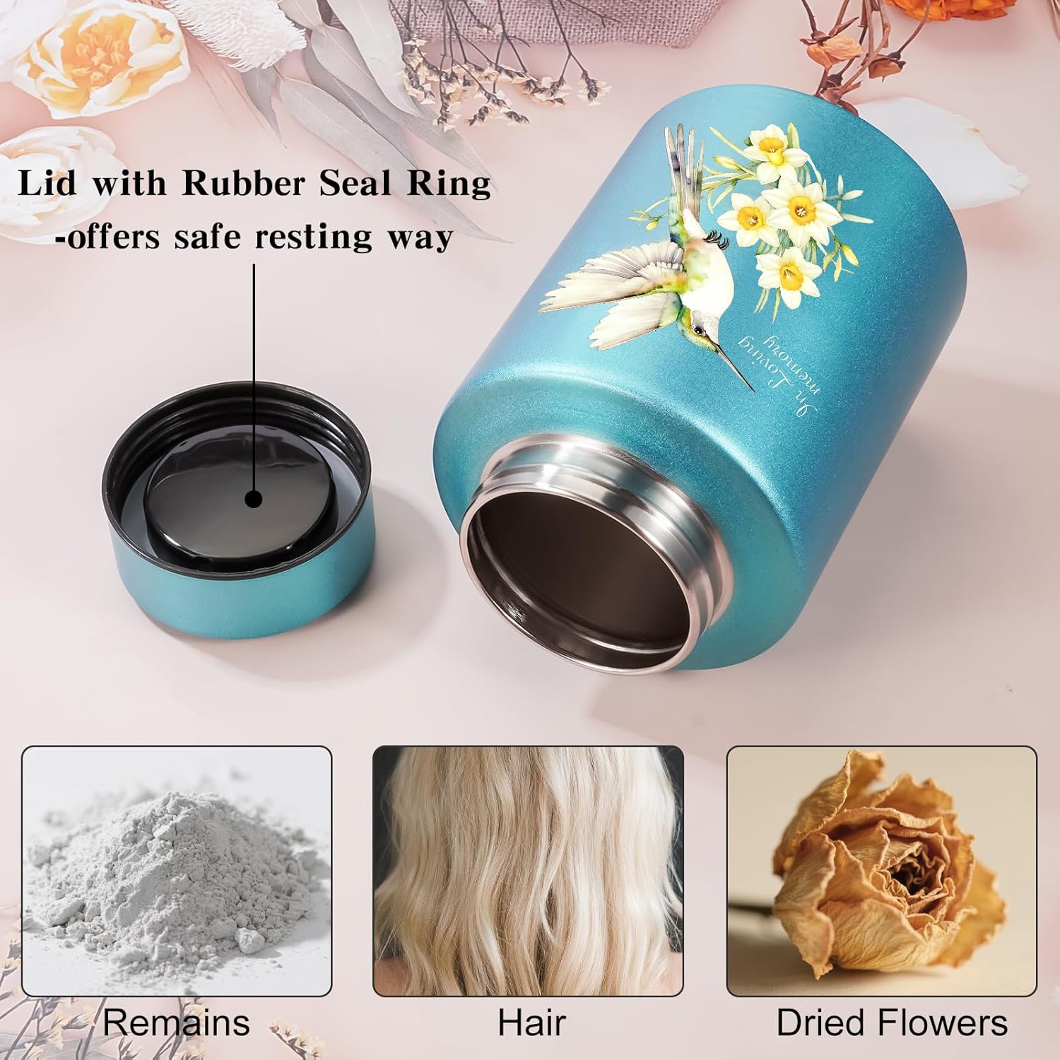 SOITIS Photo Customized Small Urn for Human Ashes Hummingbird Cremation Urn 5.9 Inches Stainless Steel Decorative Urn Memorial Urns for Human Women Man Mini Urns Keepsake