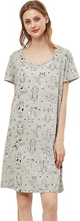 Women Cotton Nightgown Casual Print Sleep Dress S-XL Shirt Tee Short Sleeve Sleepwear
