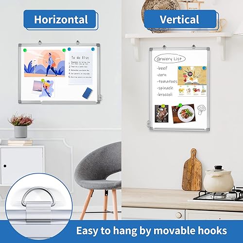 Miniatura 10 de Pizarra blanca de borrado en seco de 24 x 18 pulgadas, pizarra magnética de borrado en seco para pared, marco de aluminio para colgar, pizarra