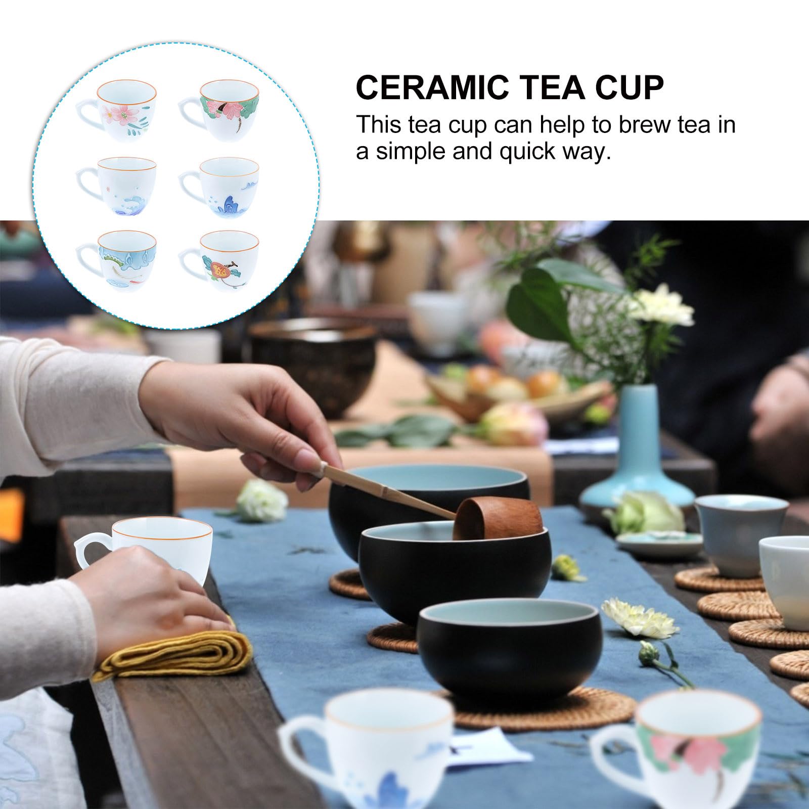 Tazze da Tè e Stile Retrò Set 6 Pezzi in Ceramica Dipinte a Mano Design Unico Pratiche per Infusione per Riunioni di Tè
