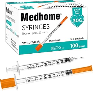 1ml 30G 8mm(5/16인치) 주사기, 실험실 주사기 개별 포장, 100개 팩