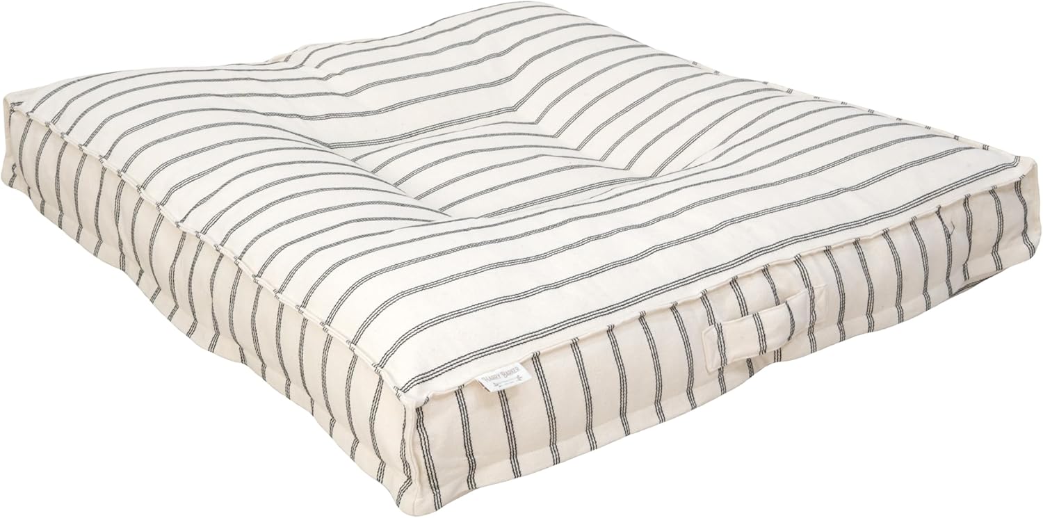 Harry Barker Striped Pillow Dog Bed, Luxury Washable Pet Bed with Recycled Fill, Soft Square Cushion Bed for Medium Dogs & Cats, Cream & Black