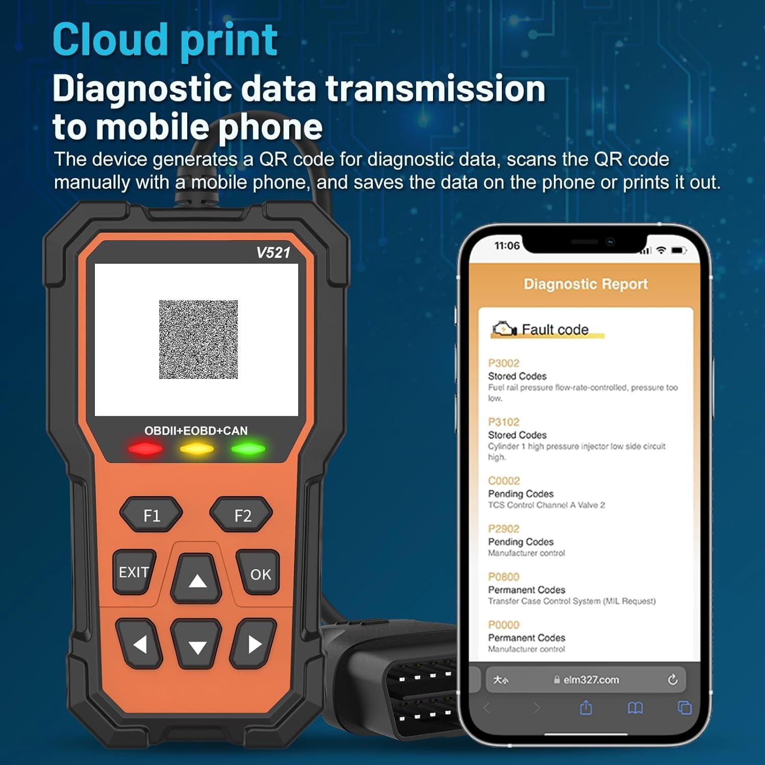 V521 OBD2 Diagnosi per Auto Professionale Lettore Cancellazione Codici Errore Spia Motore Ricerca DTC, Dati in Tempo Reale Strumento Diagnostico OBDII/EOBD per Veicoli Rispettano i Protocolli OBD2