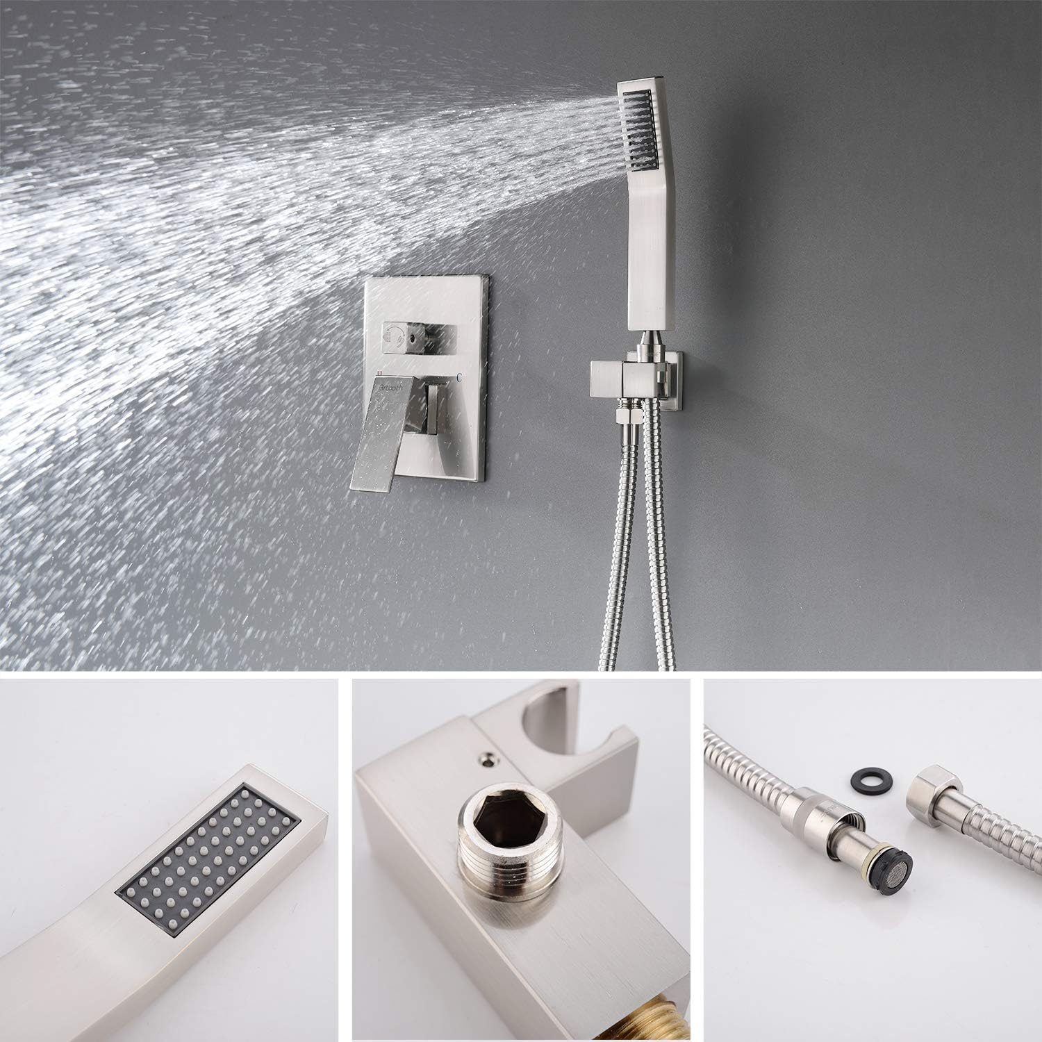 Top Brands Shower System Brushed Nickel 12 Inch Luxury Rain Mixer Shower Set Ceiling Mounted Shower Head System Shower Faucet Rough-in Valve Body and Trim Included